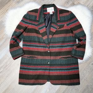 Vintage 80s Lawrence Bruce Wool Blend Aztec Red, Green Blazer Women's Size 14